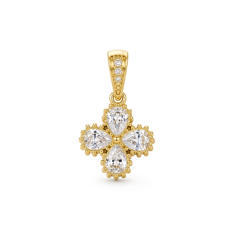 Women's Vintage Teardrop Synthetic Zirconia Four-Leaf Clover Pendant